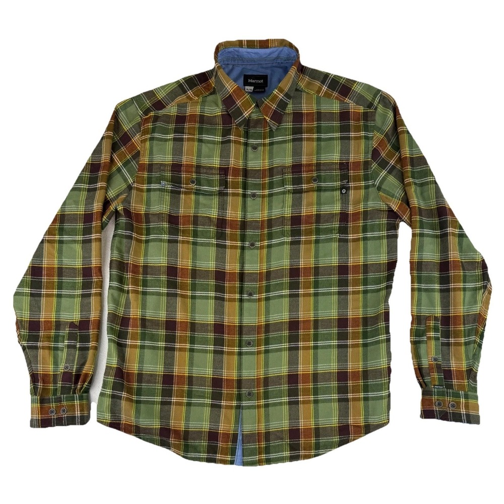 Marmot Flannel‎ Mens XL Multi Green Plaid Hiking Outdoors Long Sleeve Shirt